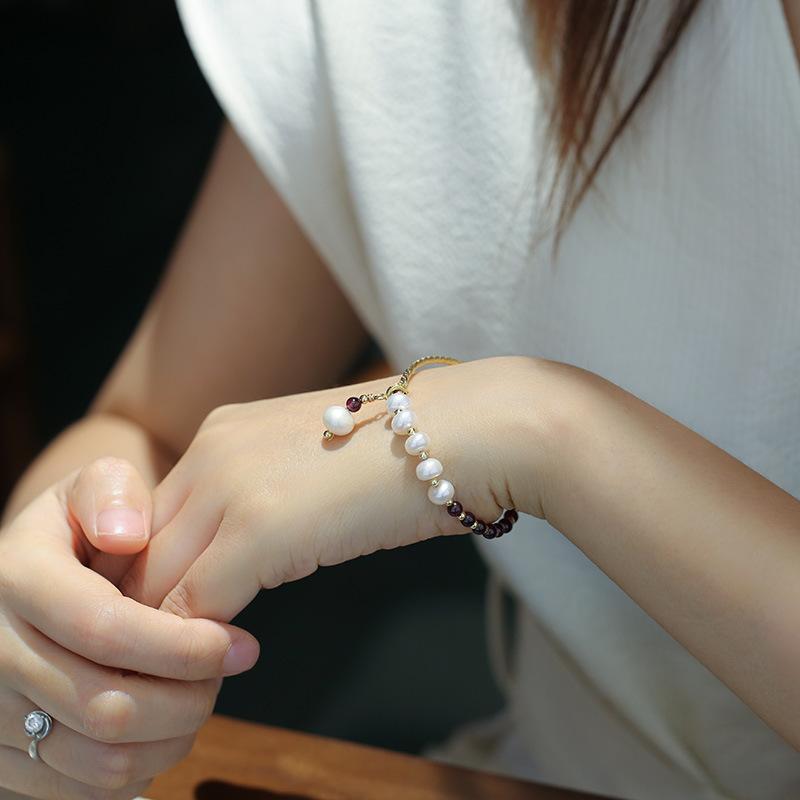 Natural 4MM Purple Tooth Black Garnet Freshwater Pearl Bracelet Light Luxury Niche Design Crystal Bracelet Elegant Jewelry