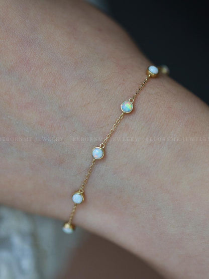 Make a Wish~S925 Silver Plated 14K Gold Thin Bracelet 7 Opal Bracelet for Women Vintage Niche Ins Gift Internet Celebrity