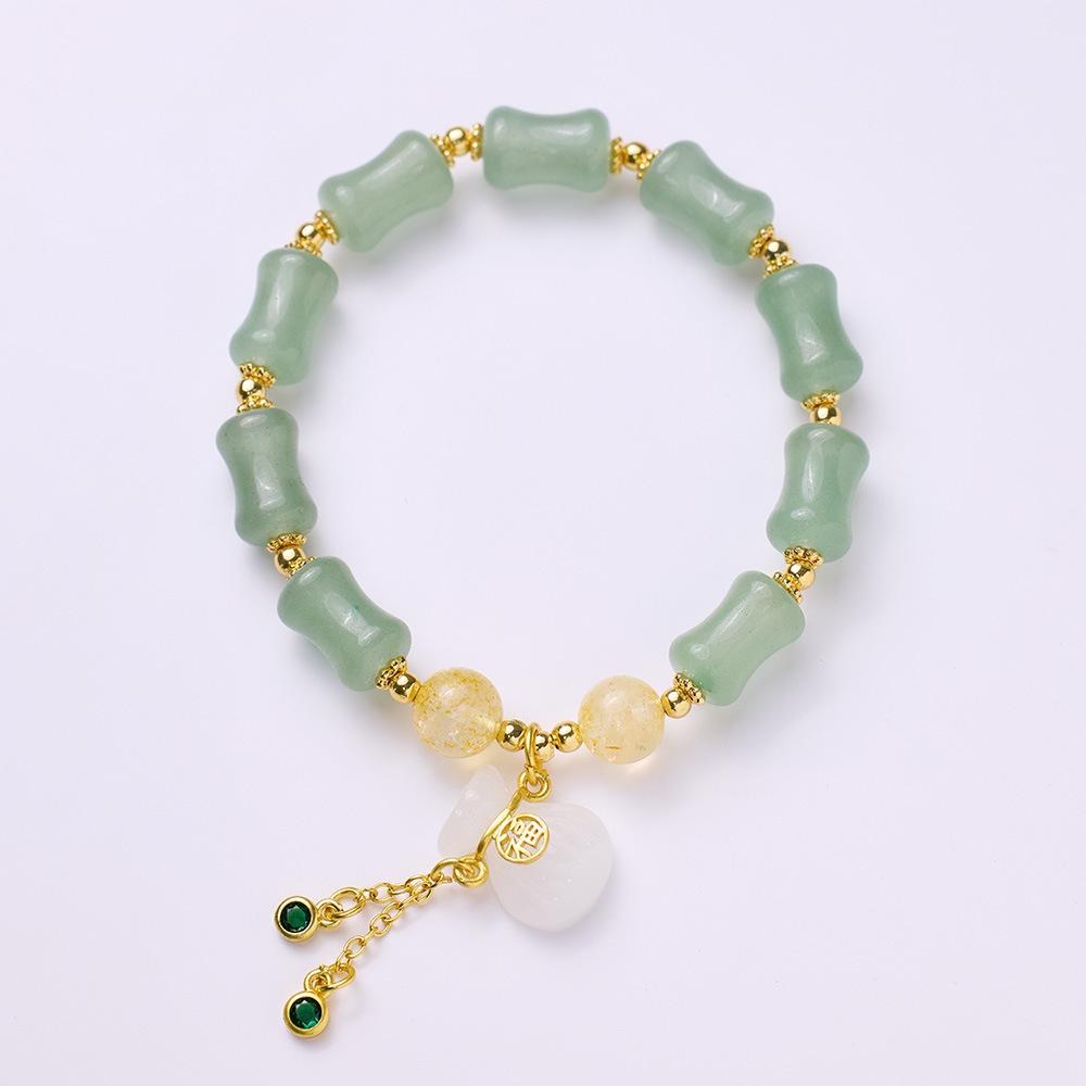 New Chinese Style Natural Golden Silk Jade Bracelet for Women, Tianshan Jade Bamboo Knot Money Bag Single Circle Bracelet, Gobi Jade Stone Bracelet