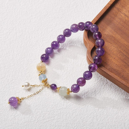 Niche Design Natural 8MM Amethyst Bracelet for Women with Pearl Tassel, Women's Bracelet Jewelry, Best Friend Gift