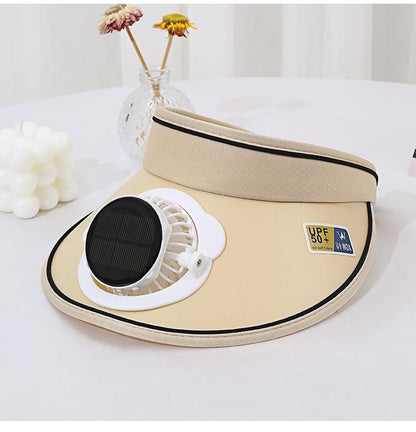 Summer Wide Brim Travel Solar Charging Fan Hat for Adults Men Women Parent-Child Open Top UV Protection Casual