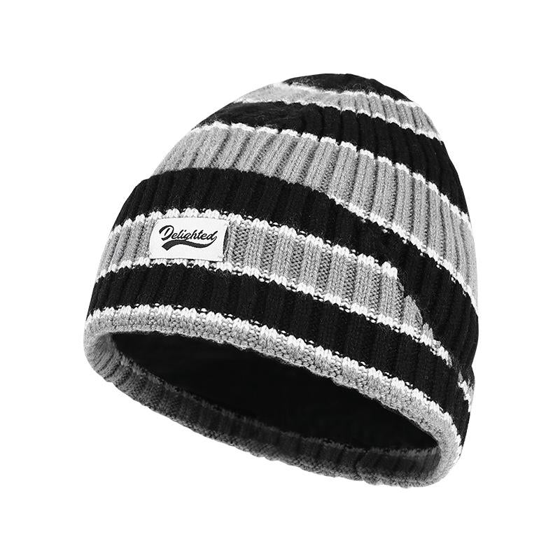 Autumn Winter Color-Block Knitted Hat for Women Outdoor Warm Versatile Wool Hat Trendy Cool Beanie Large Head Circumference Hat