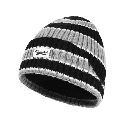 Autumn Winter Color-Block Knitted Hat for Women Outdoor Warm Versatile Wool Hat Trendy Cool Beanie Large Head Circumference Hat