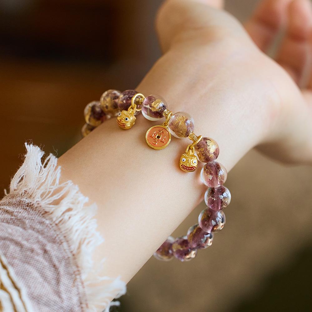 Buddha Head Incense Ash Glaze Bracelet Colorful Glaze Gold Swallowing Beast Auspicious Incense Ash Porcelain Palace Bracelet