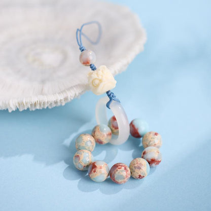 Original Design 10MM Shoushan Stone Pendant Ivory Fruit Awakening Lion National Trend Design Keychain Phone Chain Bag Pendant