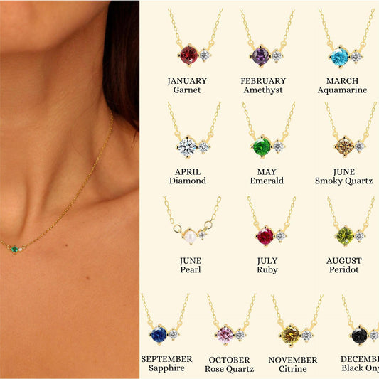 12 Birthstone Zircon Vintage Art Necklace Clavicle Chain High Color Retention 18K Gold Plated Necklace