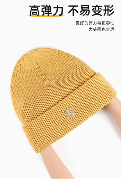 Couple Style Knitted Hat Simple Large Head Circumference Wool Hat Men Korean Version Trendy Cold Hat Autumn Winter Head Wrap Hat
