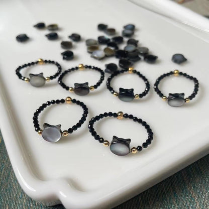 Natural Black Mother-of-Pearl Ultra-Fine Black Spinel Cat Ring Crystal Stone Natural Black Crystal Personality Beaded Ring