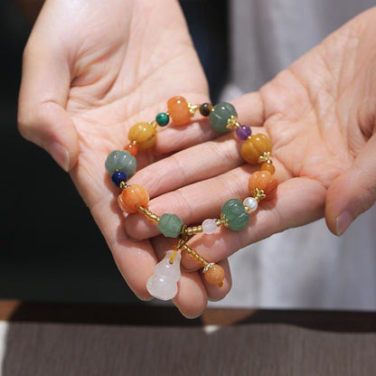 Gold Silk Jade Bracelet Wholesale Drum Beads Pumpkin Beads Gourd Ethnic Style Bracelet Yellow Jade Pixiu Bracelet for Women