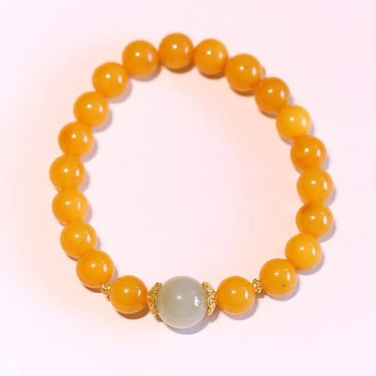 Natural Chicken Fat Yellow Beeswax Buddha Beads Bracelet for Women Amber Hetian Jade Single Circle Bracelet Retro Chinese Style Design
