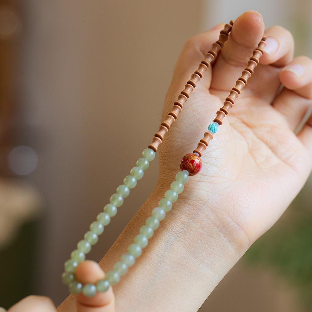 Qingshan Dai Lingyin Milk Fragrance Sandalwood Hetian Running Ring Double Circle Bracelet Ethnic Style Simple Jade Bracelet Couple Style