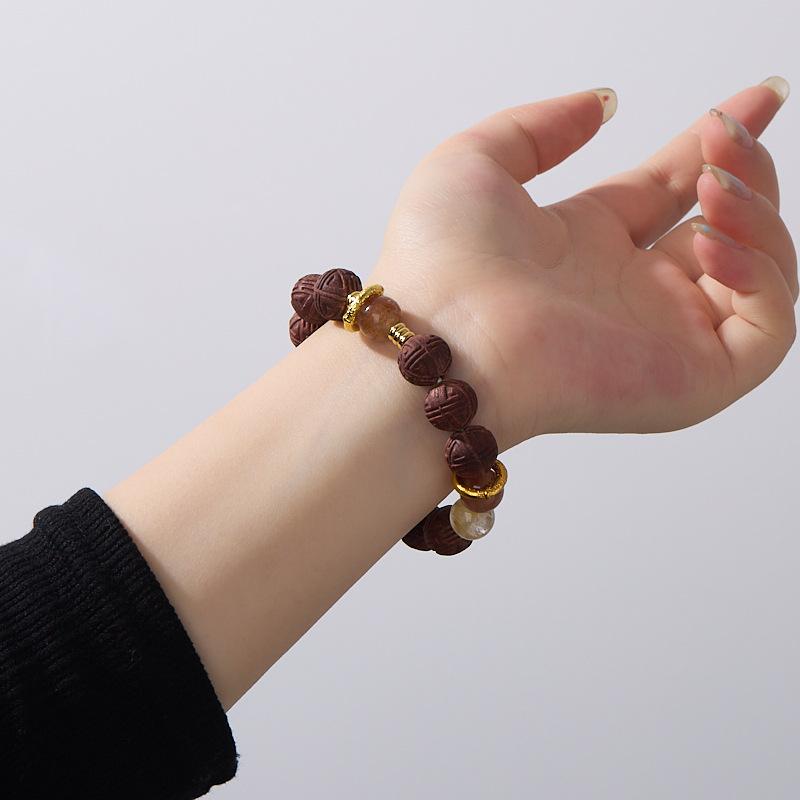 Handmade DIY Ancient Method Incense Bead Bracelet Golden Rutilated Quartz Red Agate Crystal Bracelet Medicinal Incense Bead Handcraft