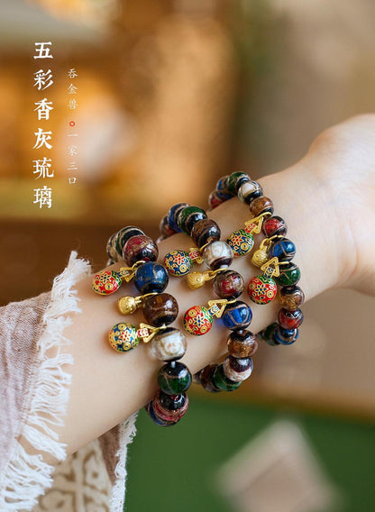 Incense Ash Glazed Bracelet Five-Color Incense Ash Family of Three Perfect Harmony Gold-Devouring Beast Palace Bracelet