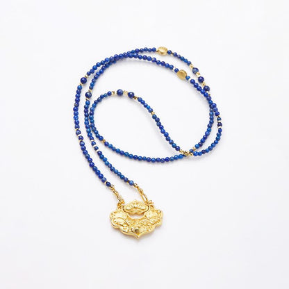 Koi Fish Ruyi Lock Necklace for Women, Ancient Enamel Gold-Plated, High-End Niche Necklace Jewelry