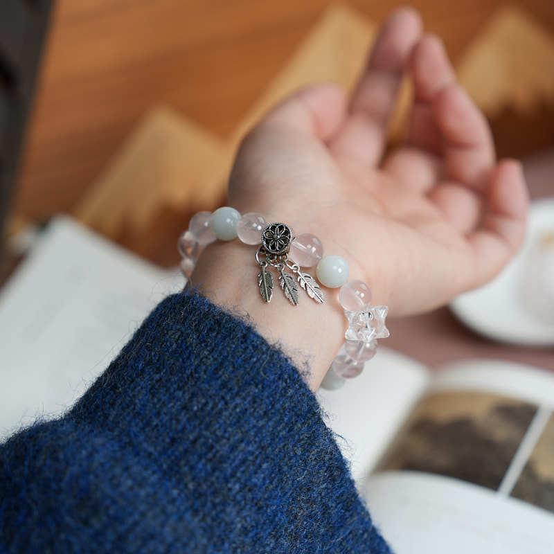 Original Design Natural 10MM Rose Quartz Bracelet for Women S925 Silver Wealth Tree Leaf High-End Crystal Bracelet