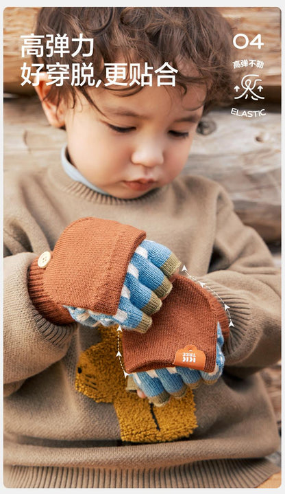 Children's Gloves Winter Boys Girls Half Finger Five Finger Flip Cover Warm Primary School Students Writing Special Class A Autumn