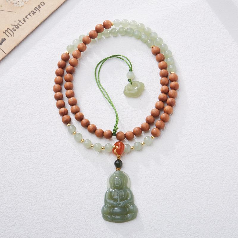 Natural Hetian Jade Hugging Buddha Pendant Necklace Couple Style Jade Pendant Exquisite Carving Braided Cord