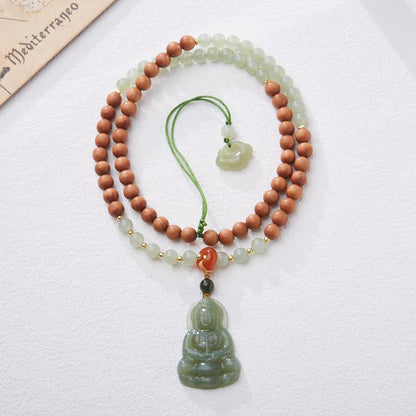 Natural Hetian Jade Hugging Buddha Pendant Necklace Couple Style Jade Pendant Exquisite Carving Braided Cord