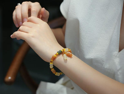 Natural Xinjiang Golden Silk Jade Small Bone Bead Bracelet Handmade Jade Yadan Gobi Colorful Jade Bracelet Ethnic Style Gift