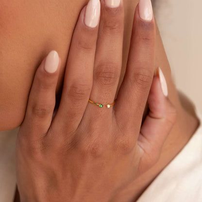 Titanium Steel Color-Retaining Natural Opal Color Zircon December Birthstone Ring Plain Band December Birthstone Plated with 18K Gold