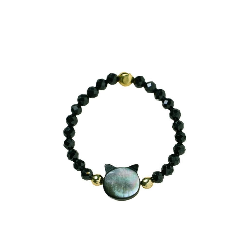 Natural Black Mother-of-Pearl Ultra-Fine Black Spinel Cat Ring Crystal Stone Natural Black Crystal Personality Beaded Ring