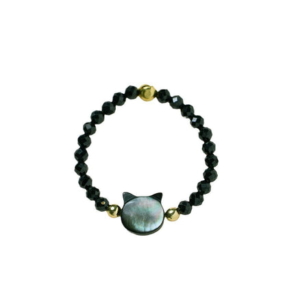 Natural Black Mother-of-Pearl Ultra-Fine Black Spinel Cat Ring Crystal Stone Natural Black Crystal Personality Beaded Ring