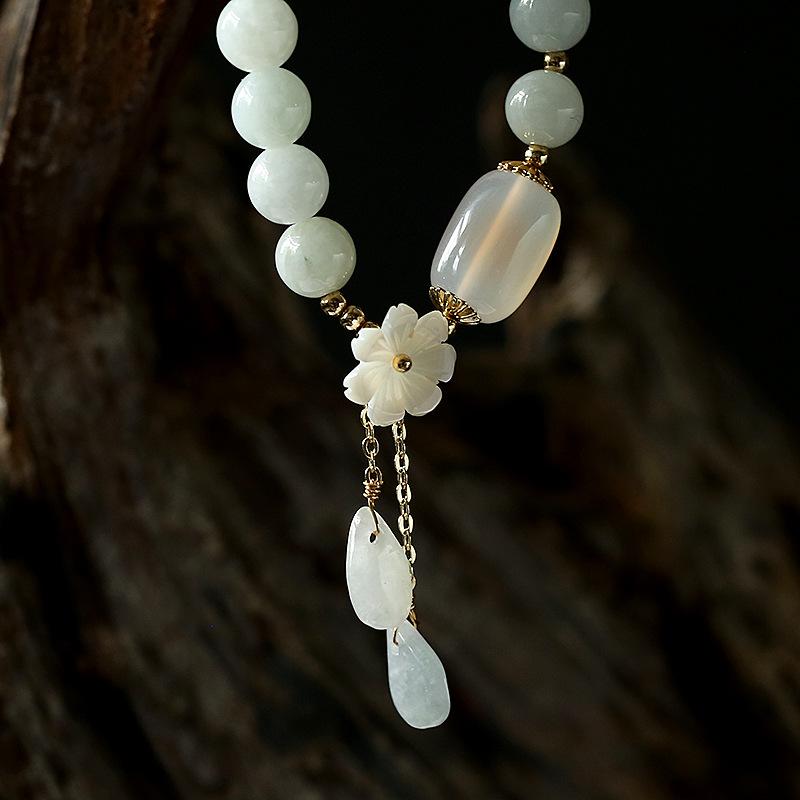 Original Natural Emerald Bracelet 14K Gilded Hanging Natural Shell Flower Jade Droplet Type Jade Jewelry