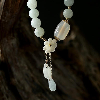 Original Natural Emerald Bracelet 14K Gilded Hanging Natural Shell Flower Jade Droplet Type Jade Jewelry