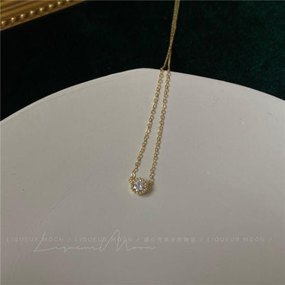 Single Mini Moissanite Sparkling Diamond Sterling Silver Necklace Simple Layered European and American Style Short Exquisite Collarbone Chain