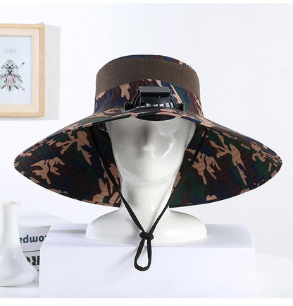 Men's Summer Wide Brim Dual Fan USB Rechargeable Fan Hat Adult Outdoor Sunshade Sun Protection Fishing Work Hat