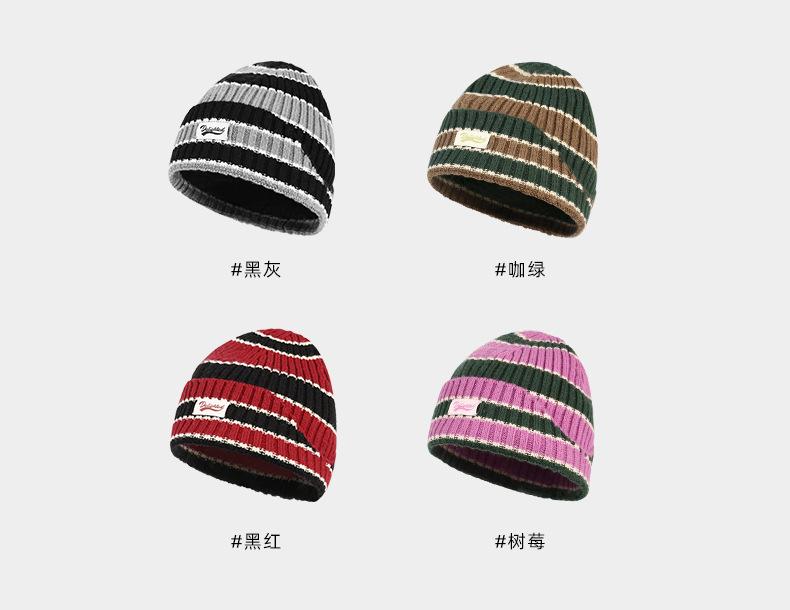 Autumn Winter Color-Block Knitted Hat for Women Outdoor Warm Versatile Wool Hat Trendy Cool Beanie Large Head Circumference Hat