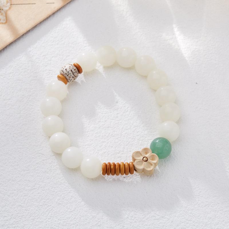 Natural White Jade Bodhi Bracelet Green Dongling Wealth Flower Bracelet Bodhi Root Cultural Play Bracelet Buddhist Beads Prayer Beads