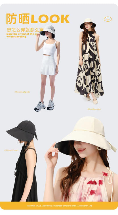 Spring and Summer New Sun Hat Large Brim Vinyl Sun Protection Hat Women UV Protection Foldable Sun Hat