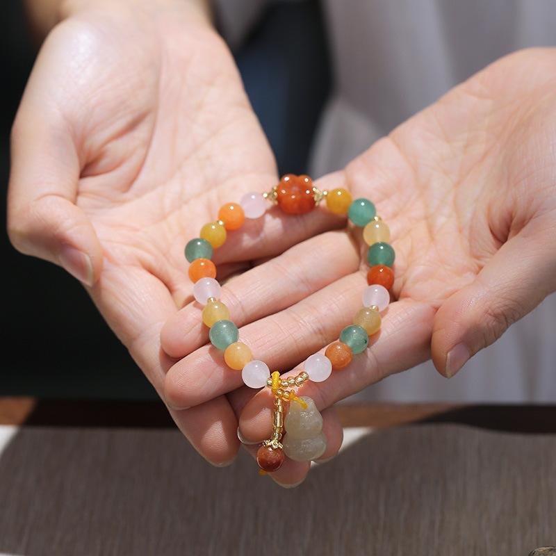 Gold Silk Jade Bracelet Wholesale Drum Beads Pumpkin Beads Gourd Ethnic Style Bracelet Yellow Jade Pixiu Bracelet for Women
