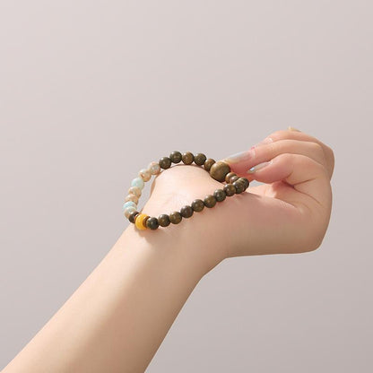 Natural 6MM Green Sandalwood Bracelet Shoushan Stone Buddha Beads Prayer Beads Bracelet New Chinese Style Sandalwood Bracelet