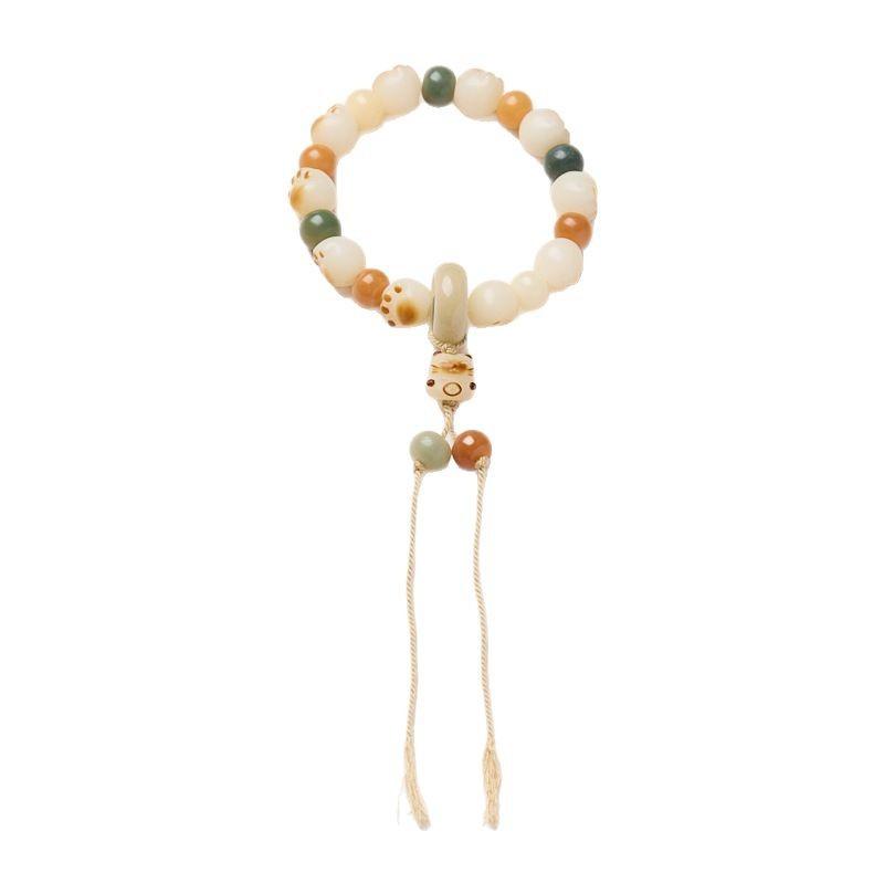 Dunhuang Bodhi Cat Paw Bracelet Multi-Treasure Charcoal Burnt Cat White Jade Bodhi Seed Play Bead Bracelet Soft Wrap Around Finger