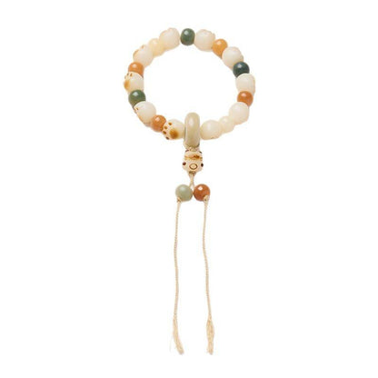Dunhuang Bodhi Cat Paw Bracelet Multi-Treasure Charcoal Burnt Cat White Jade Bodhi Seed Play Bead Bracelet Soft Wrap Around Finger