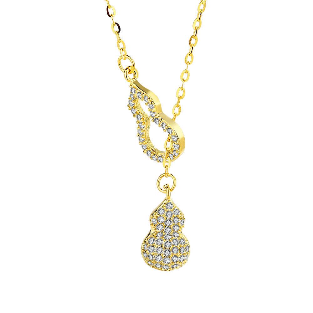 Niche Tassel Inlaid Diamond Gourd National Style S925 Sterling Silver Necklace for Women High-end Non-fading Hollow Small Gourd Jewelry