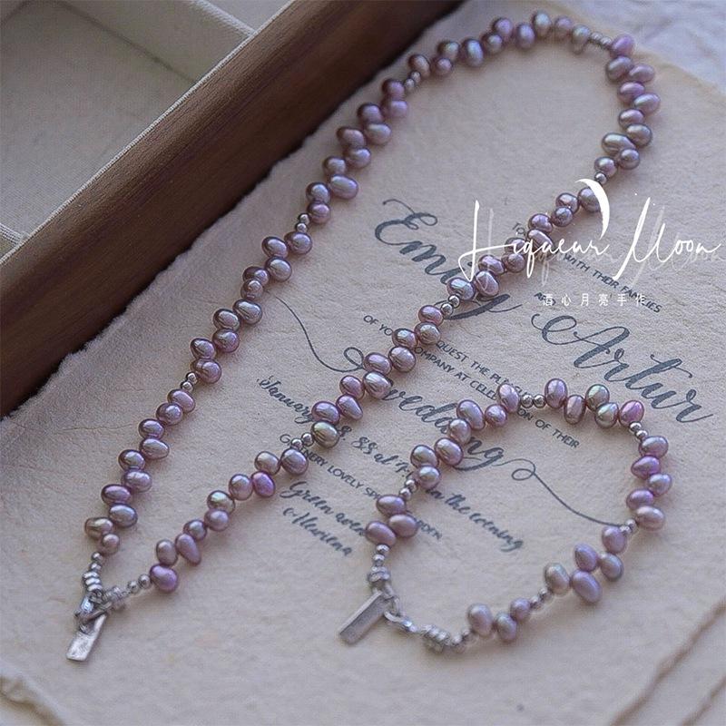 Natural Freshwater Baroque Pearl Taro Purple Pearl Necklace Simple Round Bead Necklace