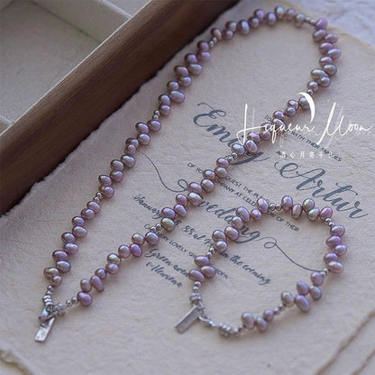 Natural Freshwater Baroque Pearl Taro Purple Pearl Necklace Simple Round Bead Necklace