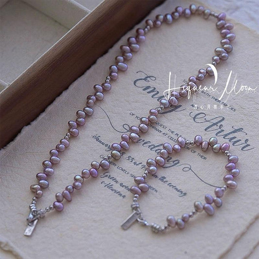 Natural Freshwater Baroque Pearl Taro Purple Pearl Necklace Simple Round Bead Necklace
