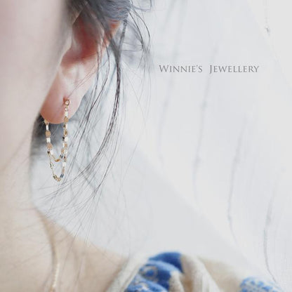 Elegant S925 Silver Gold-Plated Blade Chain Kiss Chain Long and Short Tassel Front and Back Double-Layer Earrings