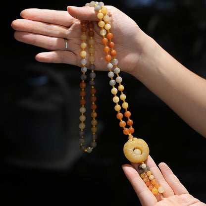 Qipao Beautifully Paired with Xinjiang Gold Silk Jade Sweater Chain Necklace Rose Blossom Prosperity Women's Clothing Hanging Chain Accessories Ethnic Style