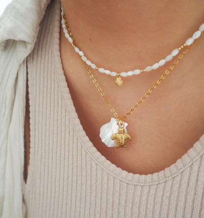 Titanium Steel High Color Retention European and American Beach Starfish Necklace Summer Style Conch Pendant Shell DIY Necklace 18K Gold Plated