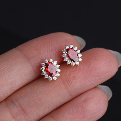 S925 Sterling Silver 18K Gold Plated Earrings for Women Inlaid with Zircon Simple Elegant Garnet Earrings Jewelry