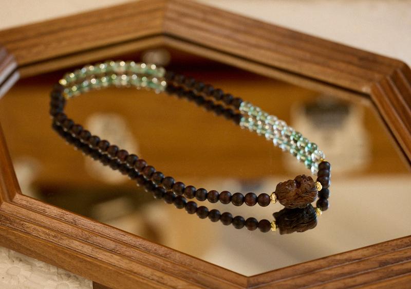 Agarwood Bracelet Nine-Tailed Fox Phoenix Nine Fox White Crystal Double Circle Bracelet High-End Buddhist Bead Bracelet