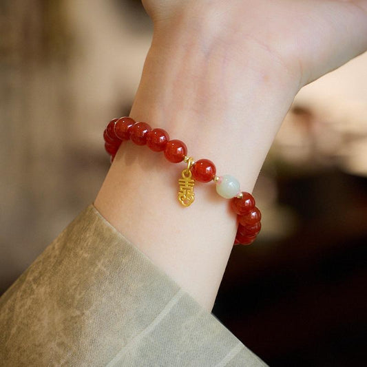 Natural Red Agate Bracelet Good Luck Blessing Fashion Simple Bracelet Gift for Girlfriend Jewelry