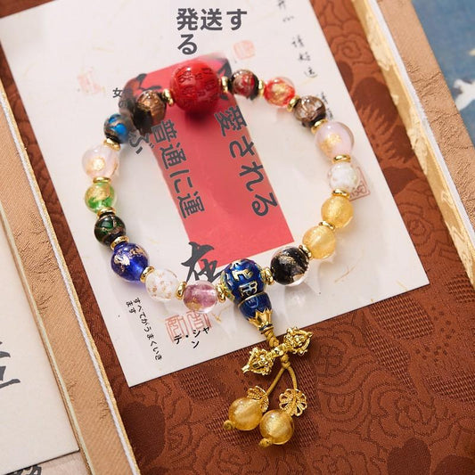 2025 Year of the Snake Temple Incense Ash Glaze Incense Ash Porcelain Bracelet Gold Leaf Glaze Bracelet Wealth Vermilion Gift for Men and Women