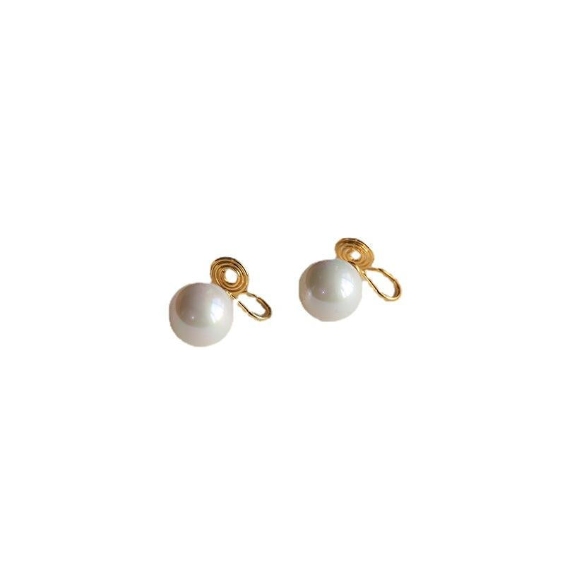 Non-Pierced Ear Clips French Retro High Gloss Pearl High-End Feel Women Mosquito Coil Disc Earrings Light Luxury Small Light Bulb New Trend