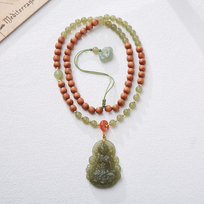 Natural Hetian Jade Hugging Buddha Pendant Necklace Couple Style Jade Pendant Exquisite Carving Braided Cord